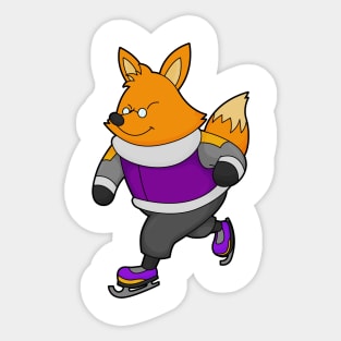 Fox at Ice skating with Ice skates & Glasses Sticker